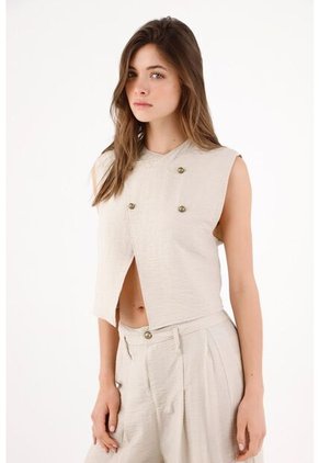 Tennis Chaleco Corto Recto Con Cruce Asimétrico En Poliéster Beige Para Mujer