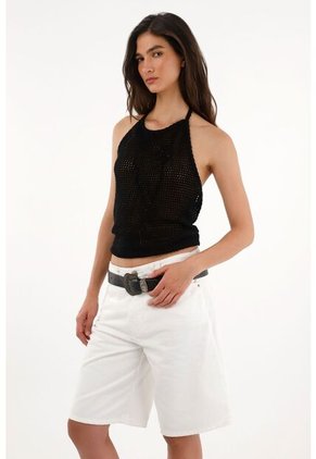 Tennis Camiseta De Tejido Abierto Negra Para Mujer