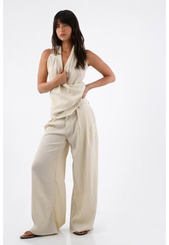 Tennis Camisa Sin Mangas Para Mujer En Poliéster Beige Fit Relajado Con Escote Halter Drapeado Tennis