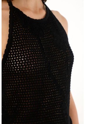 Tennis Camiseta De Tejido Abierto Negra Para Mujer