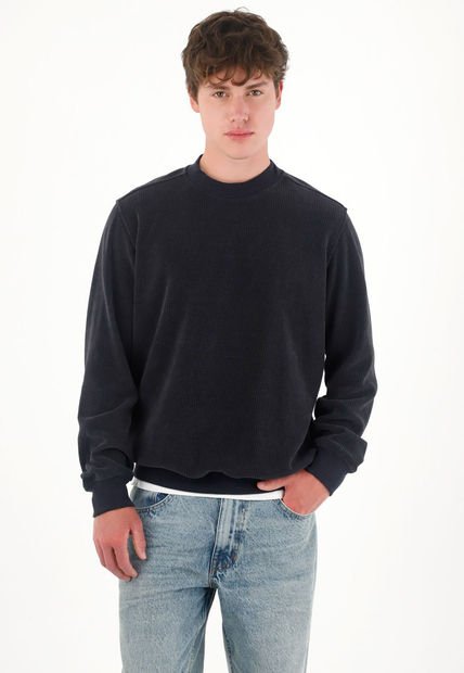 Buzo Cuello Redondo En Tela Afelpada Azul Para Hombre
