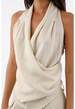 Tennis Camisa Sin Mangas Para Mujer En Poliéster Beige Fit Relajado Con Escote Halter Drapeado