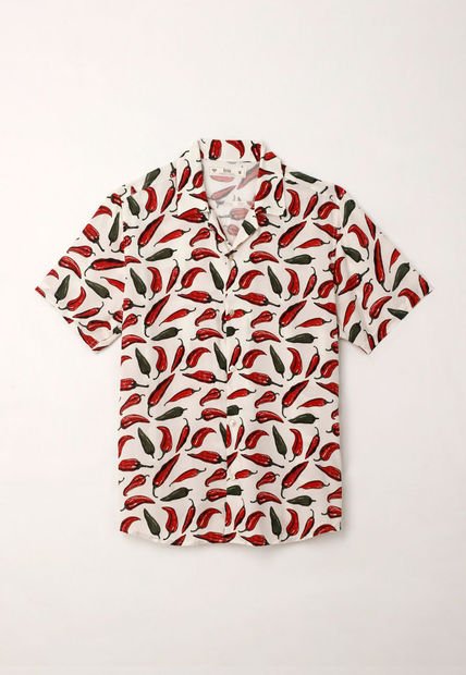 Camisa Tipo Bowling Con Estampado De Chiles Para Hombre