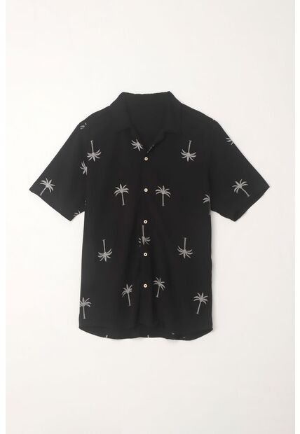 Tennis Camisa En Apariencia Lino Con Diseño De Palmeras Para Hombre