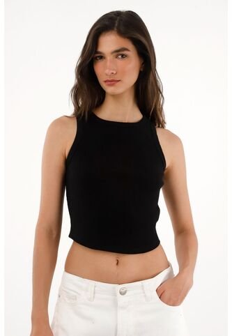 Tennis Camiseta En Rib Con Ruedo Curvo Negra Para Mujer Tennis