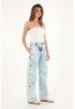 Tennis Jean Wide Leg Azul Tiro Alto Para Mujer de Tennis