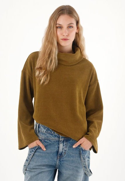 Buzo En Corduroy Amplio Verde Para Mujer