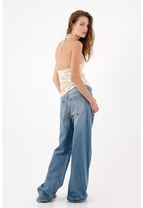 Tennis Top Ajustado Con Escote En Encaje Beige Para Mujer