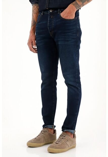 Tennis Jean Super Skinny Azul Oscuro Tiro Medio Para Hombre