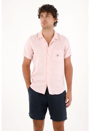 Camisa En 100% Lino Rosada Para Hombre