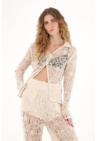 Camisa Manga Larga En Tela Tejida Crudo Para Mujer Tennis