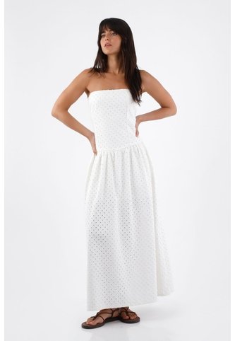 Tennis Vestido Para Mujer Algodón Blanco Midi Sin Tirantes Con Ojalillo Tennis