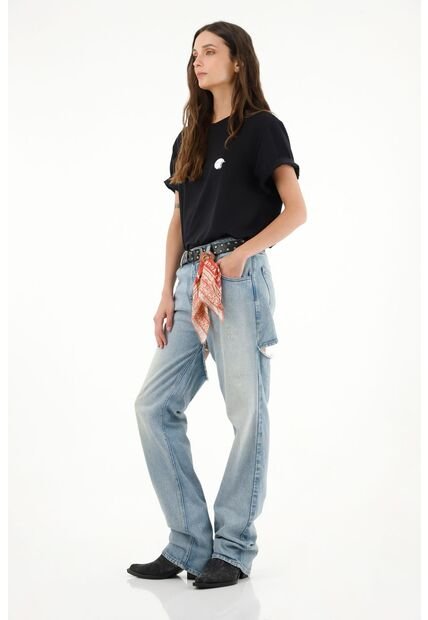 Tennis Jean Recto Tiro Alto Con Detalles Desflecados Para Mujer