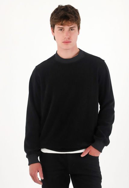 Buzo De Diseño Cerrado Y Tela Afelpada Negro Para Hombre