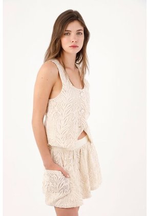Tennis Chaleco Corto Con Encaje Floral En Algodón Crudo Para Mujer