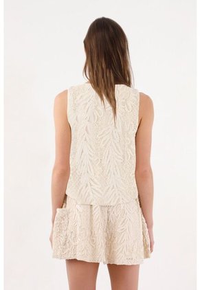 Tennis Chaleco Corto Con Encaje Floral En Algodón Crudo Para Mujer