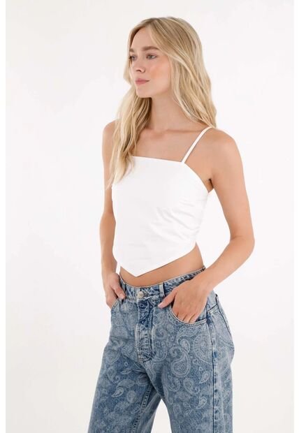 Tennis Camisa Crop En Popelina Blanca Para Mujer