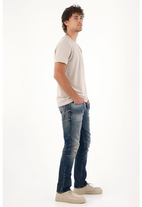 Tennis Jean Recto Con Desgastes Azul Para Hombre
