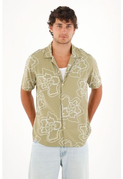 Tennis Camisa Tipo Bowling Estampada Con Textura Ligera Para Hombre