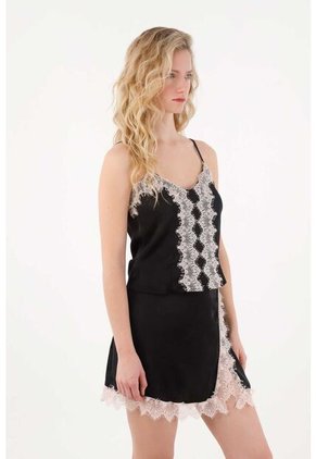 Tennis Falda Corta En Satín Negra Para Mujer