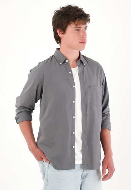 Camisa Clásica Manga Larga Gris Para Hombre