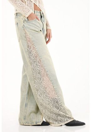 Tennis Jean Wide Leg Tiro Alto Con Encaje En Laterales Para Mujer