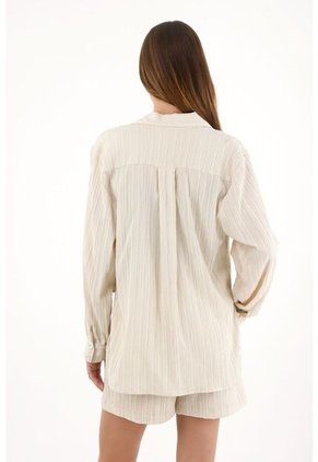 Tennis Camisa Manga Larga De Tela Con Textura Gris De Silueta Amplia Para Mujer
