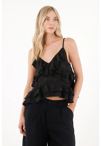 Tennis Camisa En Tela Bordada Con Boleros Negra Para Mujer Tennis