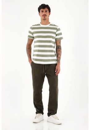 Camiseta Con Estampado De Rayas Verdes Para Hombre