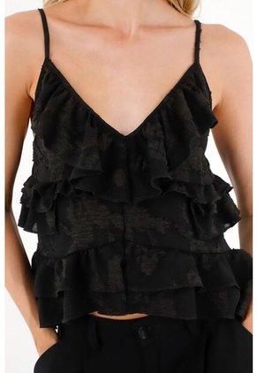 Tennis Camisa En Tela Bordada Con Boleros Negra Para Mujer