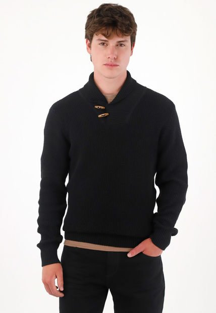 Buzo Tejido Cuello Alto Negro Para Hombre