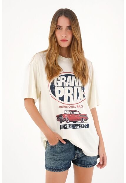 Tennis Camiseta Oversize Con Estampado Crudo Para Mujer