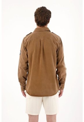 Tennis Chaqueta En Dril Liviano Con Aplique Café Para Hombre