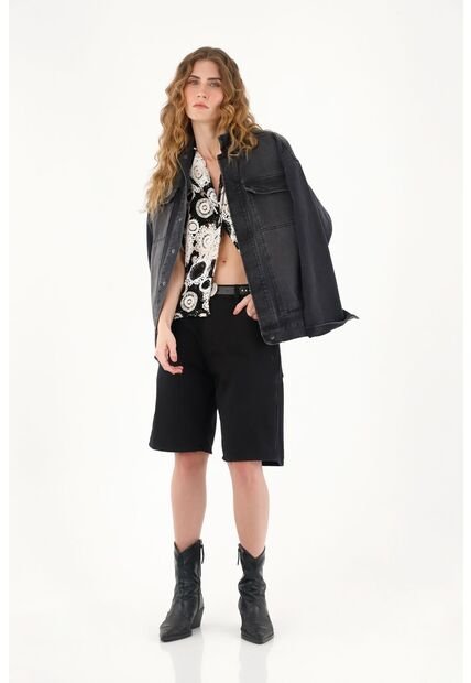 Tennis Bermuda Larga Negra En Denim Para Mujer