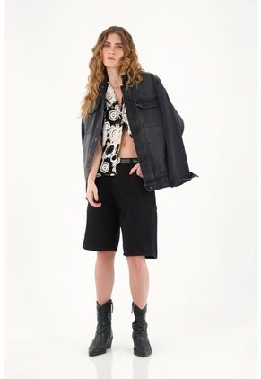 Tennis Bermuda Larga Negra En Denim Para Mujer