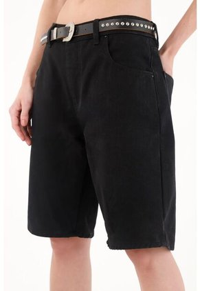 Tennis Bermuda Larga Negra En Denim Para Mujer