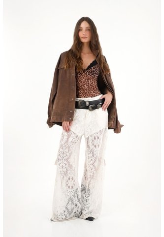 Tennis Pantalón Wide Leg Crudo En Encaje Para Mujer Tennis