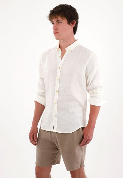 Camisa En 100% Lino Manga Larga Crudo Para Hombre