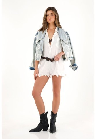 Tennis Overall Corto Crudo Con Bordado Para Mujer Tennis