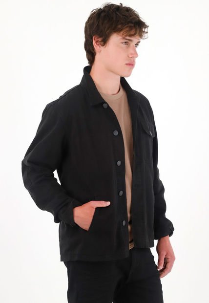 Chaqueta En Denim Con Costuras Decorativas Negra Para Hombre