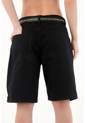 Tennis Bermuda Larga Negra En Denim Para Mujer