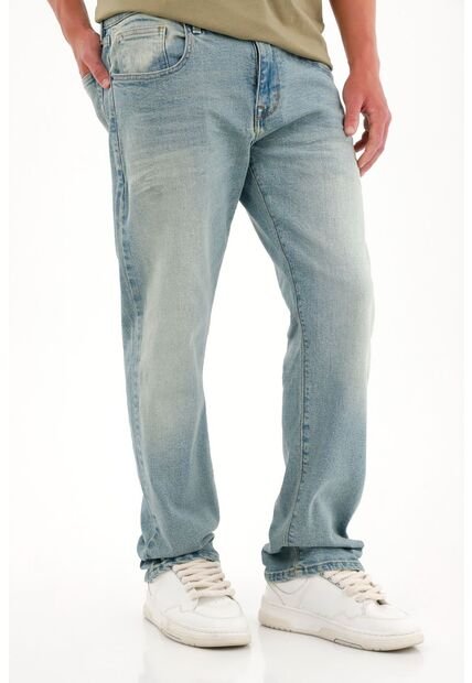 Tennis Jean Recto Con Desgaste Azul Claro Para Hombre