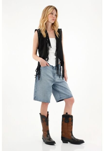 Chaleco Negro Con Flecos Para Mujer