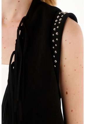 Chaleco Negro Con Flecos Para Mujer