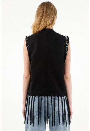 Chaleco Negro Con Flecos Para Mujer
