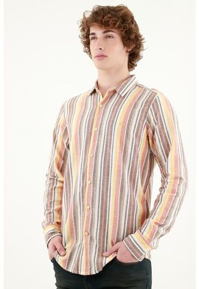Camisa Cuello Francés A Rayas Para Hombre