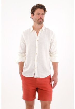 Tennis Bermuda En 100% Lino Naranja Para Hombre