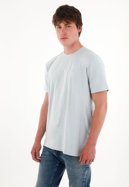 Camiseta Básica Con Mini Print Azul Para Hombre
