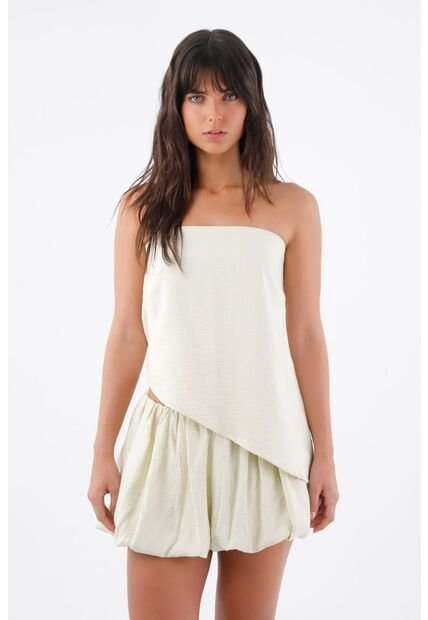 Tennis Blusa Para Mujer En Viscosa Marfil Strapless Asimétrica