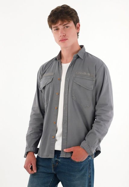 Camisa Con Bolsillos De Tapa Gris Para Hombre